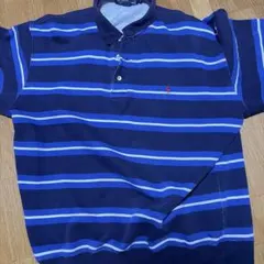 90s ポロラルフローレン ボーダー スウェット ポロシャツ L 紺