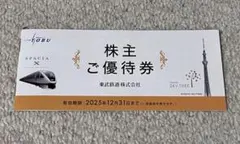 【未使用】東武鉄道　株主ご優待券 　2025.12.31まで使用可
