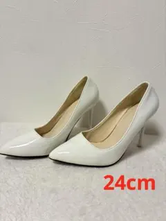 ホワイトエナメルポインテッドトゥハイヒール 24cm