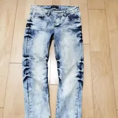 Y2K デニムパンツ ストレッチ ケミカルウォッシュ (L)