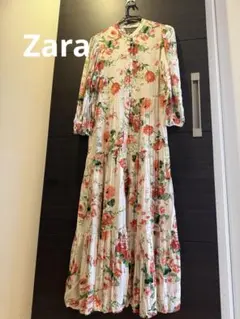 ZARA ザラ　フラワープリント　マキシ丈　ワンピース　ティアード