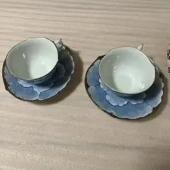 文山窯ブルーピンクプラチナ輪花コーヒー碗2客 - メルカリ