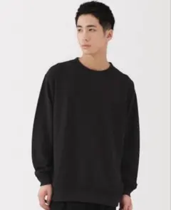 新品⭐︎無印良品 紳士 UVカット乾きやすいワッフルクルーネック長袖Tシャツ 黒M
