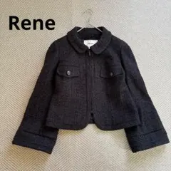 極美品 Rene ツイードジャケット フレアスリーブ ネイビー TISSUE