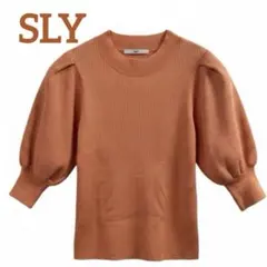 【SLY】ニット 五分袖 オレンジ タックデザイン袖　サイズフリーのサムネイル