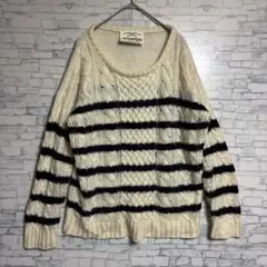 WARMTH ボーダー ケーブル編み 長袖ニット　セーター　Mサイズ　美品のサムネイル