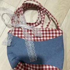チェック柄リボントートバッグ