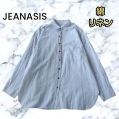 【JEANASIS】ベージュ コットン リネン ボタンダウンシャツ フリーサイズ