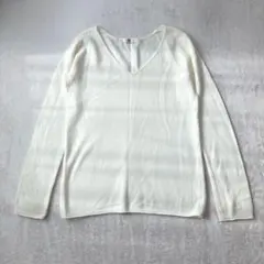 アズールベーシック Ｖネックニット 白 Ｍ 薄手 シンプル 長袖 春　秋　冬