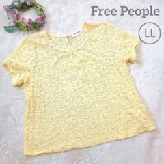 【Free People】花レーストップス 半袖 イエロー/黄色　LL上品透け感のサムネイル