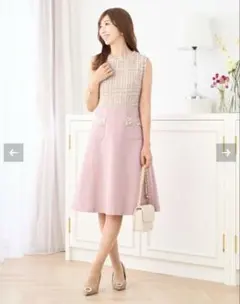 プリマシェレル　ツイード切り替えドッキングワンピース