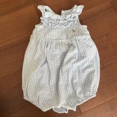 【ラルフローレン】水色チェックロンパース フリル付き