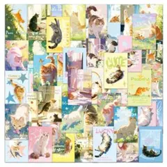 【U20】シール 50枚 ステッカー ネコ 風景 イラスト 猫 コラージュ素材