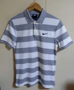 Nike グレーとホワイト ストライプ ポロシャツ M