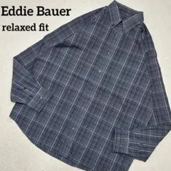 【美品】Eddie Bauerリラックスフィットマドラスチェックbdシャツ