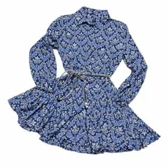 美品 ZARAザラ ネイビー花柄ボリュームフリルミニワンピース M