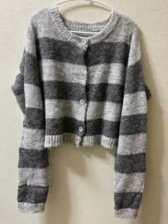 グレイル　GRL　グレーボーダー柄ニットカーディガン