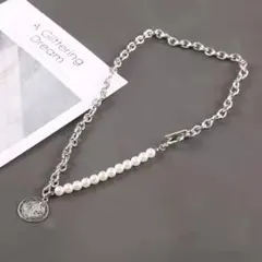 喜平 パール チェーン 【トレンド】シルバーネックレス ユニセックス プレート