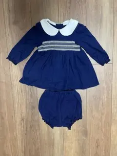 ネイビー 襟付きワンピース　ショートパンツ　セット　卒園式　入園式