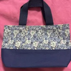 新品未使用　LIBERTY ミニトートバッグ 花柄 ブルー ランチバッグ