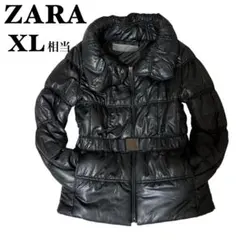 【美品】ZARA ザラ　XLダウンジャケット　大きいサイズ　ベルト　ダークグレー