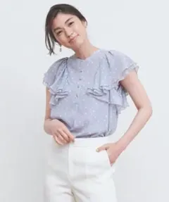 定価3万✨アナイ シフォンドットプリントラッフル ブラウス　Mサイズ　パステル