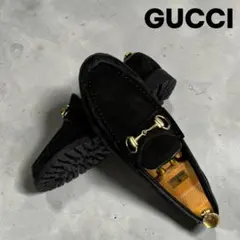 名作 グッチ 41E 25.5cm ホースビットローファー 黒 スエード 金具