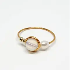 ◆サイズとカラーが選べる◆ リング シンセティックオパール×パール