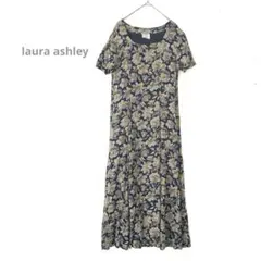 【ローラアシュレイ】ロング丈ワンピース　日本製　花柄　ヴィンテージ　ネイビー　7