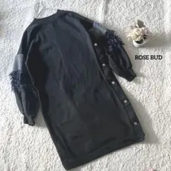 ローズバッド ROSEBUD フリル袖 ロングワンピース F黒 チュニック