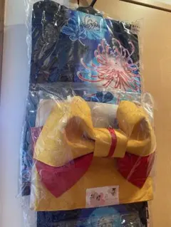新品未使用♫青色花柄浴衣・帯セット