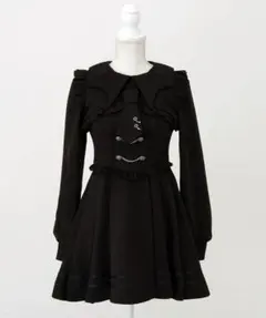 夢展望 DearMyLoveコウモリ襟チェーンボタンフリルプリーツワンピース 黒のサムネイル
