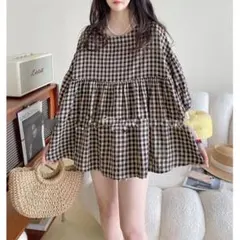 絶対欲しい おしゃれ度高め パフスリーブ ブラウス チェック 着痩せ 丸襟