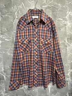 70s〜USA製 Wrangler チェック ウエスタンシャツ M