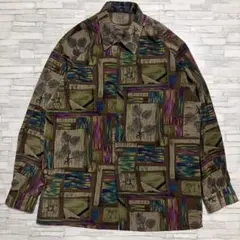 昭和レトロ 柄シャツ メンズ 花柄 葉っぱ 日本製 ポリエステル ポリシャツ