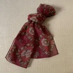 ストール 赤色 花柄 シフォン 長方形 約51×124