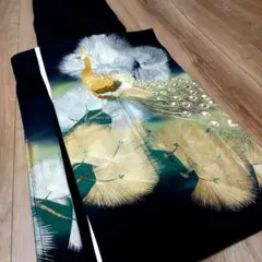 過去№1の孔雀柄&極美品【正絹 和装小物 着物 振袖 留袖 和 訪問着 黒留袖】のサムネイル