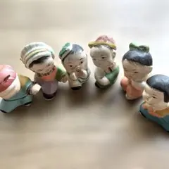 中国民芸品 泥人形 6体セット 唐子 置物 レトロ 泥塑 アンティーク