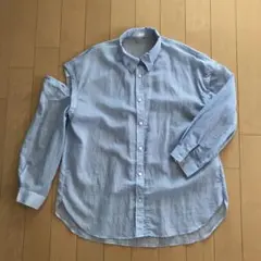 COLZA 青白ストライプ シースルー2way長袖半袖シャツハニーズ美品