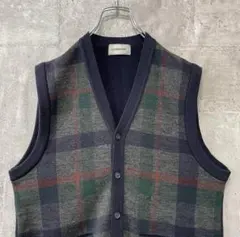 古着 OLD チェック柄 切替 ニットベスト ブラック L