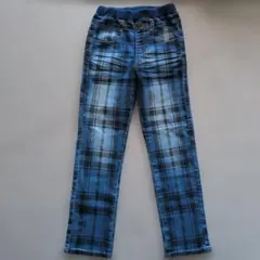 ストレッチデニムチェック柄 ロングパンツ140