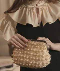 【BONLECILLnoir】3wayフラワーモチーフパールクラッチバッグ