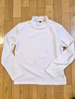 ホワイト フリルネック 長袖トップス LL