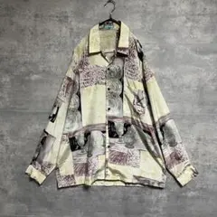 No.1932 VINTAGE ヴィンテージ 古着 総柄シャツ ポリシャツ 長袖