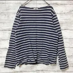 GU✨カットソー【M】ボーダー ボートネック 長袖 ネイビー ホワイト