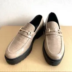 厚底ローファー　ベージュ　L