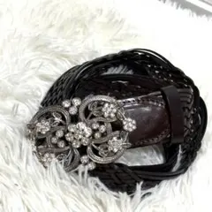 ヴィンテージ ストーンバックル メッシュレザー ベルト ブラウン