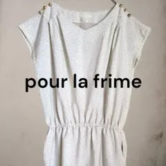 プ―ラフリ―厶 ワンピ―ス ドット柄 フレンチスリーブ 膝丈 アイボリー