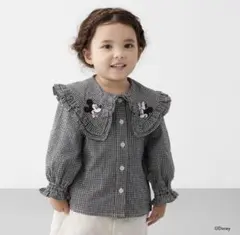 【プティマイン】ディズニー チェックブラウス 80cm ミッキー　ミニー