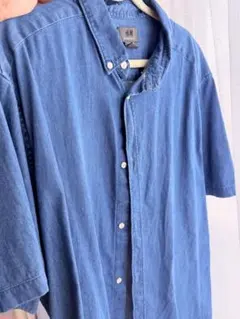 H&M PREMIUM COTTON半袖 デニムシャツ ボタンダウン ブルー Lのサムネイル